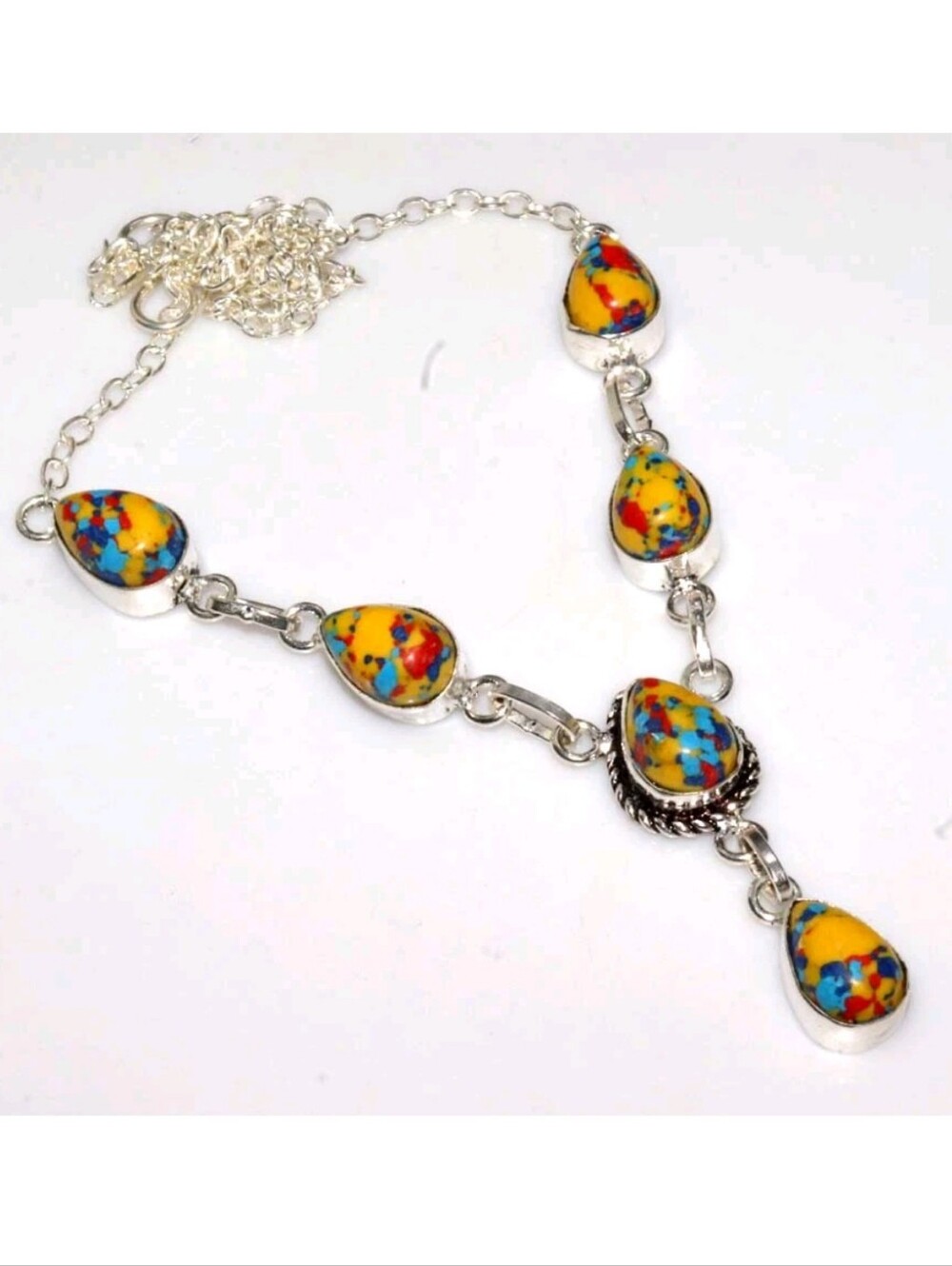 Mosaic Jasper Gemstone Jewelry 925 Sterling Silver Handmade Necklace